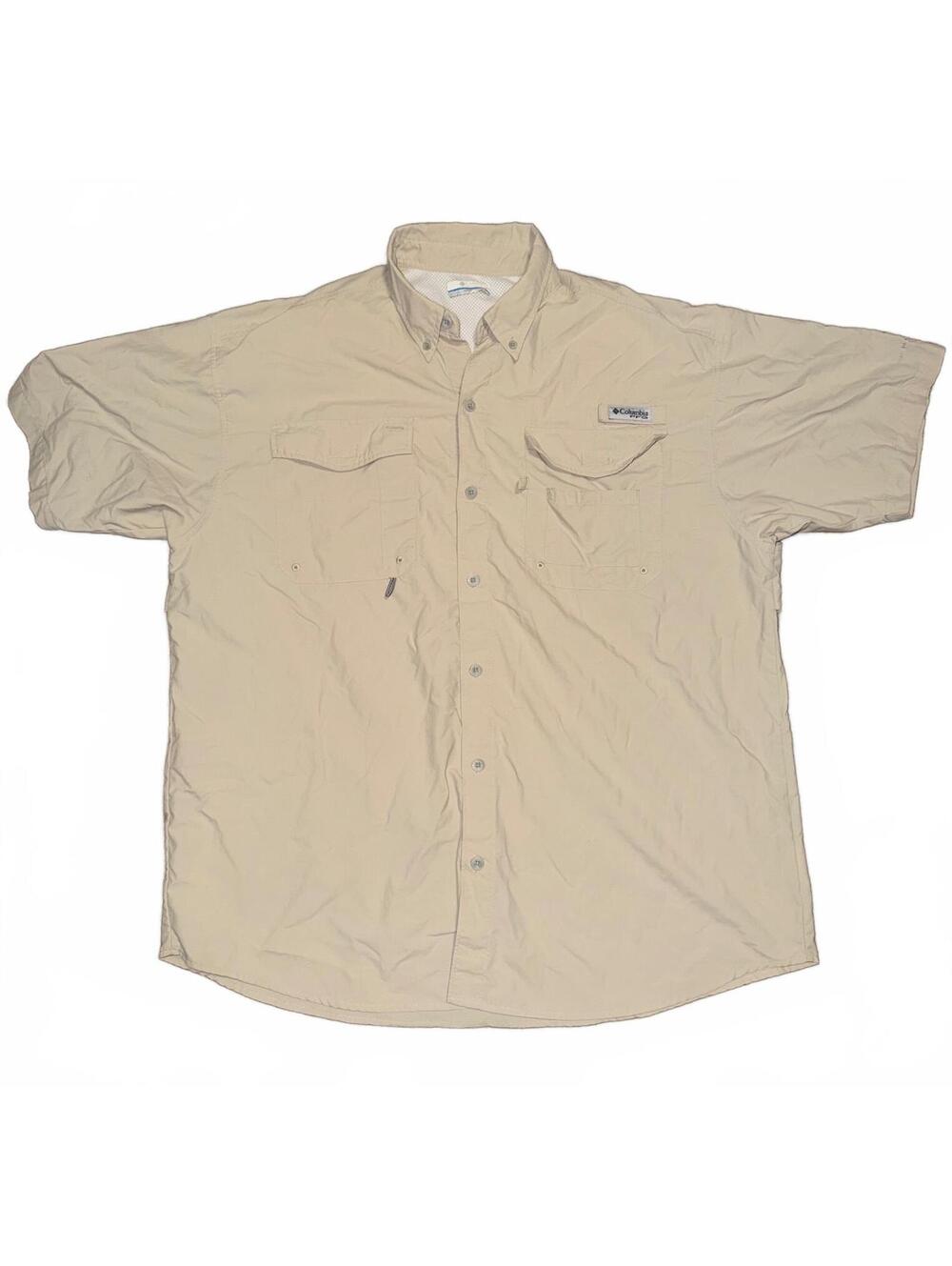 Columbia Sportswear Men's Large Omni-Shade Short Sleeve Fishing Shirt Beige